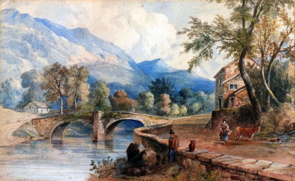 EDWARD SMITH WATERCOLOUR DRAWING Beddgelert Bridge, Caernarvonshire' Signed and titled 8 1/2" x 13