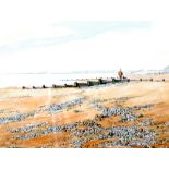 GEORGE FARRELL (Twentieth Century) WATERCOLOUR DRAWING 'Rossall Beach' Signed, titled verso 10" x