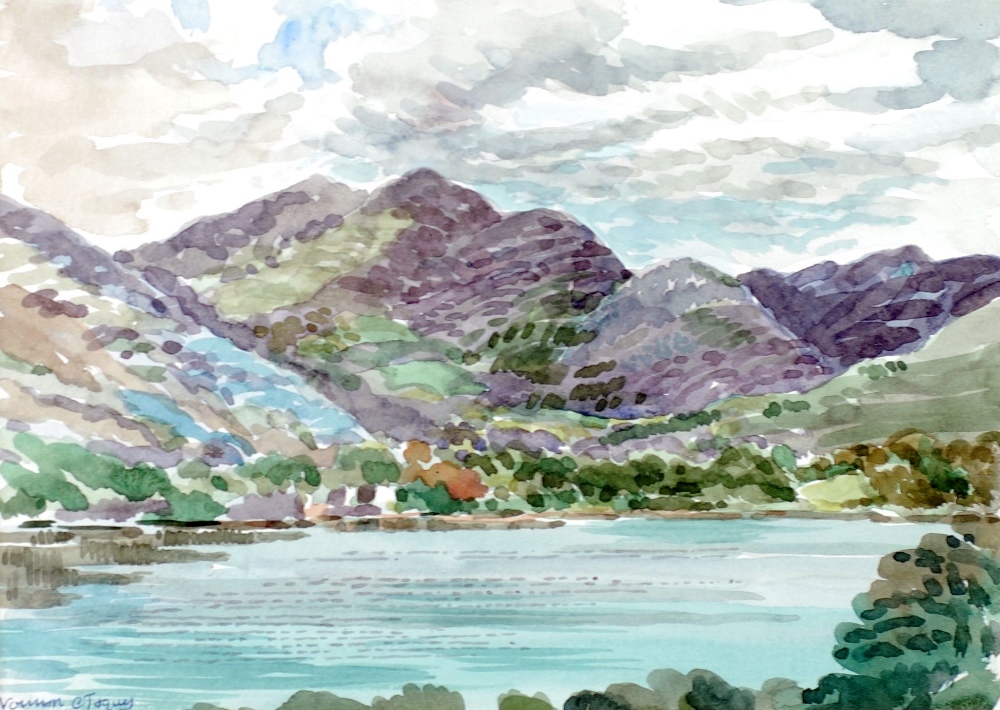 NORMAN C. JAQUES (1926 - 2014) TWO WATERCOLOUR DRAWINGS Landscape with lake and 'Cleveland