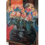 NORMAN McDONALD (20th CENTURY) OIL PASTEL DRAWING 'Sunflowers' Signed and dated (19)64 19" x 13 1/2"