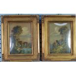 ROGERS PAIR OF OIL PAINTINGS Continental mountainous landscapes with figures Signed 7" x 5" (18cm