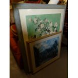A LARGE FRAMED MODERN REPRODUCTION COLOUR PRINT - VASE OF FLOWERS 33" X 26 1/2" AND ANOTHER AFTER