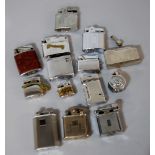 TWELVE VARIOUS LIGHT FUEL POWERED POCKET CIGARETTE LIGHTERS, three earlier examples by McMurdo,