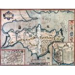 JOHN SPEED ENGRAVED AND HAND COLOURED MAP of Isle of Wight Published by Sudbury and Humbell with