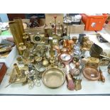 A PAIR OF BRASS APPROX 3" DIAMETER SHELL CASES AND OTHER BRASS WARES AND METAL WARES, INCLUDING; A