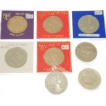 3 ISLE OF MAN 1995, 1996 AND 1999 £5 UNCIRCULATED CROWN COINS, in vision cases; Isle of Man 1996