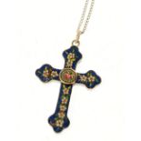 WHITE METAL AND MICRO-MOSAIC CRUCIFIX on a 'Sterling' silver chain
