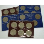 THREE SETS OF FOUR ISLE OF MAN CROWN COINS COMMEMORATING OLYMPICS 1980; Olympics 1984, Italy