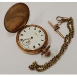 WALTHAM GILT CASED HUNTER POCKET WATCH having self wind movement and white Roman dial with seconds