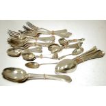 COMPOSITE GEORGE III AND LATER 54 PIECE SERVICE OF OLD ENGLISH PATTERN TABLE SILVER comprising