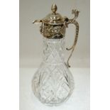 MODERN CUT GLASS CLARET JUG with Victorian style electroplated mount and handle