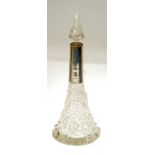 EDWARDIAN CUT GLASS SILVER MOUNTED SCENT BOTTLE with pinacle stopper, Birmingham 1906, 9" (22.8cm)