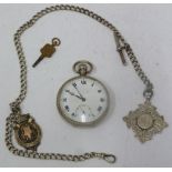 RECORD WATCH COMPANY SILVER CASED OPEN FACE POCKET WATCH with self wind, 17 jewel movement No 107746