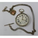 LATE VICTORIAN SILVER CASED OPEN FACE POCKET WATCH WITH KEY WIND MOVEMENT white Roman dial with