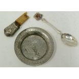 SILVER SOUVENIR SPOON, the top with enamelled coat of arms, Birmingham 1925, Middle Eastern chased