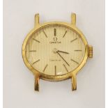 LADY'S OMEGA WRISTWATCH with mechanical movement, the oval gold coloured dial with batons, in rolled