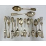 FIFTY THREE PIECE MATCHED WILLIAM IV AND VICTORIAN FIDDLE AND SHELL PATTERN PART SERVICE OF TABLE