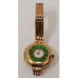 LADY'S SWISS 15ct GOLD AND ENAMELLED DEMI-HUNTER WRIST WATCH, with mechanical movement, white