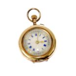 EARLY TWENTIETH CENTURY SMALL 14ct GOLD CASED POCKET/FOB WATCH, having self wind movement, the white