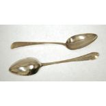 TWO GEORGE III SILVER TABLE SPOONS, monogrammed, Edinburgh 1802, makers mark for W & P Cunningham