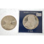 TWO MARIA THERESA, AUSTRIAN SILVER RE-STRIKE THALES, 40mm diameter, 56gms, one in case (2)