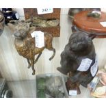 BAVARIAN CARVED SOFTWOOD MODEL OF A SEATED BEAR AND A GERMAN COLD PAINTED METAL MODEL OF A STAG