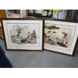 PAIR OF TWENTIETH CENTURY LARGE LIMITED EDITION COLOUR PRINTS, ORIENTAL MALE SEATED FIGURE IN A