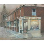 TOM BROWN (b. 1933) PASTEL DRAWING 'Archie Street, Ordsall', (the model for Granada's 'Coronation