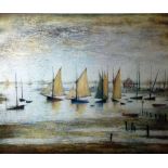 •LAURENCE STEPHEN LOWRY (1887 - 1976) ARTIST SIGNED COLOUR PRINT 'Yachts at Lytham' Signed 20" x 24"