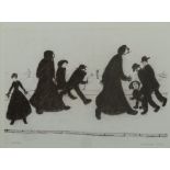 LAURENCE STEPHEN LOWRY (1887 - 1976) LIMITED EDITION PRINT AFTER A FELT PEN DRAWING 'On a Promenade'