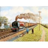 PATRICK BURKE OIL PAINTING ON CANVAS-BOARD Steam locomotive No. 46238 leaving a northern