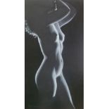 PETER CLELYEUTZ (?) (20th CENTURY) WHITE PASTEL ON BLACK PAPER Standing female nude Signed and dated