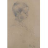 •HAROLD RILEY (b.1934) CHARCOAL DRAWING ON BUFF PAPER Half length study of a young boy in profile
