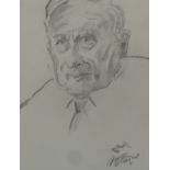 •WILLIAM TURNER (1920 - 2013) PENCIL DRAWING Portrait of L. S. Lowry Signed lower right 9 1/4" x 7