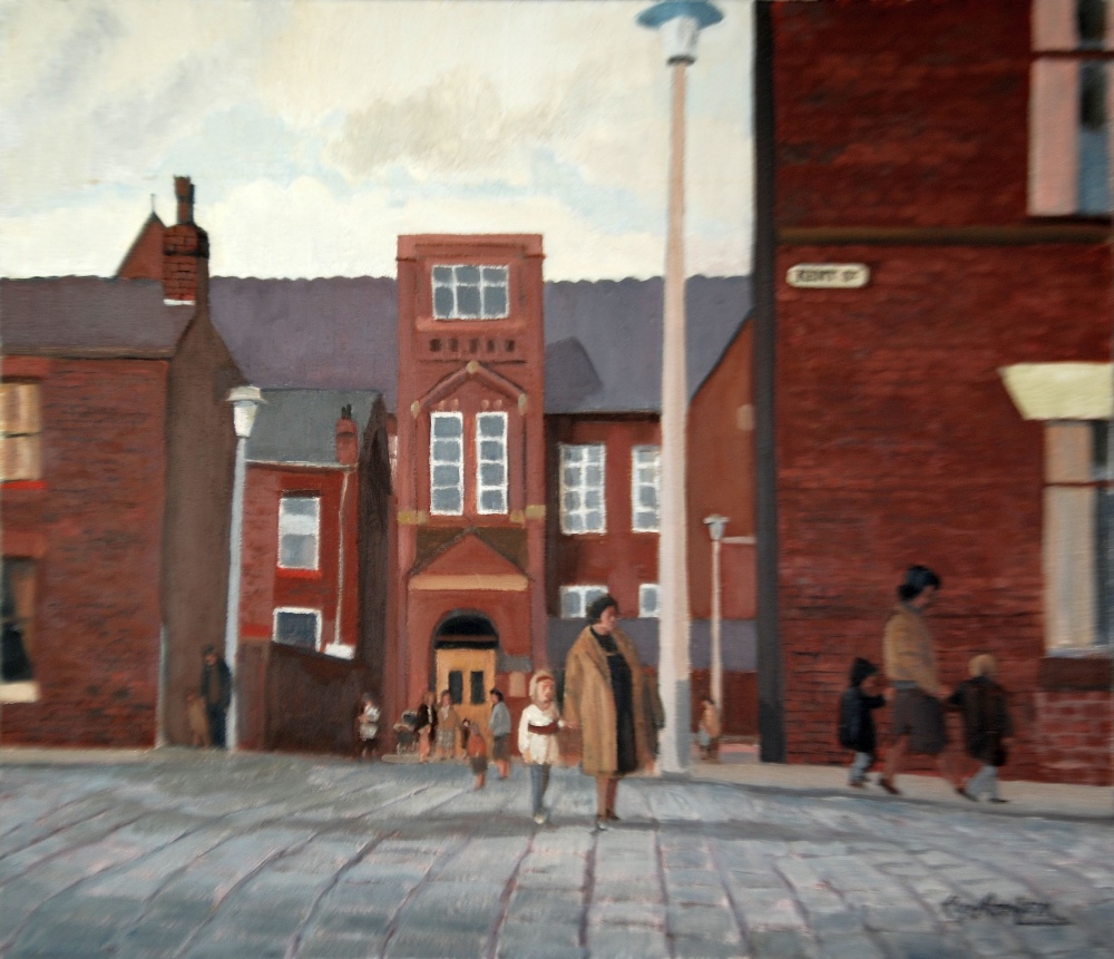 ROGER HAMPSON (1925 - 1996) OIL PAINTING ON CANVAS 'End of School' Signed and numbered verso 882 26"