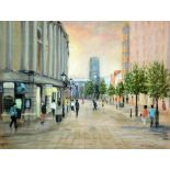 BERNARD McMULLEN (1952) PASTEL DRAWING 'St Ann's Square, Manchester' Signed 13 1/2" x 17 3/4" (34.