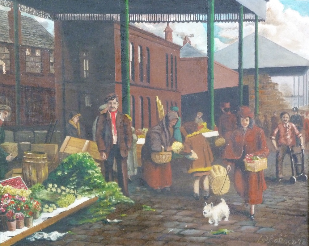 L W BATESON (20th CENTURY) OIL PAINTING 'The Old Wholesale Market' Signed, titled to exhibition