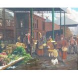 L W BATESON (20th CENTURY) OIL PAINTING 'The Old Wholesale Market' Signed, titled to exhibition