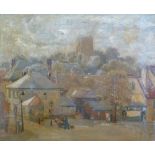 BERESFORD JOHNSON (20th CENTURY) OIL PAINTING 'Village scene, 'Hatfield Spring Morning' Faintly