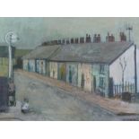 BETTY LEUW GREEN (1918 - 2014) OIL PAINTING ON BOARD Row of small, multi-coloured cottages with