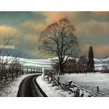 PATRICK BURKE (modern) PASTEL DRAWING A rural landscape in winter with snow lying Signed. 19¼" x
