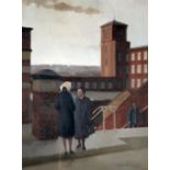 ROGER HAMPSON (1925 - 1996) OIL PAINTING ON BOARD 'Steps to Gilnow Mill, Bolton' Signed lower right,