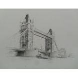 MARC GRIMSHAW (b. 1957) PENCIL DRAWING London Bridge and river boats Signed lower right