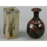 TWO RICHARD CHESHIRE STUDIO POTTERY VASES, one of baluster form with waisted neck, decorated in