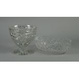 HEAVY CUT GLASS FRUIT BOWL, of footed oval form with fan cut border, 3 1/2" (8.9cm) high, 10 3/4"