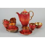 FIFTEEN PIECE CROWN DEVON POTTERY COFFEE SERVICE FOR SIX PERSONS, decorated in mottled and fading