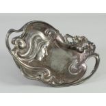 A WMF SILVER PLATED WHITE METAL ART NOUVEAU SHALLOW DISH, of curvilinear pierced form in shallow