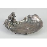 A WMF ELECTROPLATED WHITE METAL ART NOUVEAU SHALLOW CURVILINEAR DISH, the aquatic theme with a