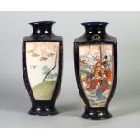 A PAIR OF JAPANESE LATE MEIJI PERIOD KIOTO FAYENCE SQUARE OVOID VASES, with waisted necks, enamelled