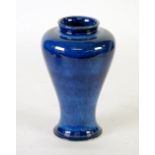 COBRIDGE MOTTLE BLUE GLAZED POTTERY VASE, of ovoid form with short, lipped rims, impressed mark, 10"